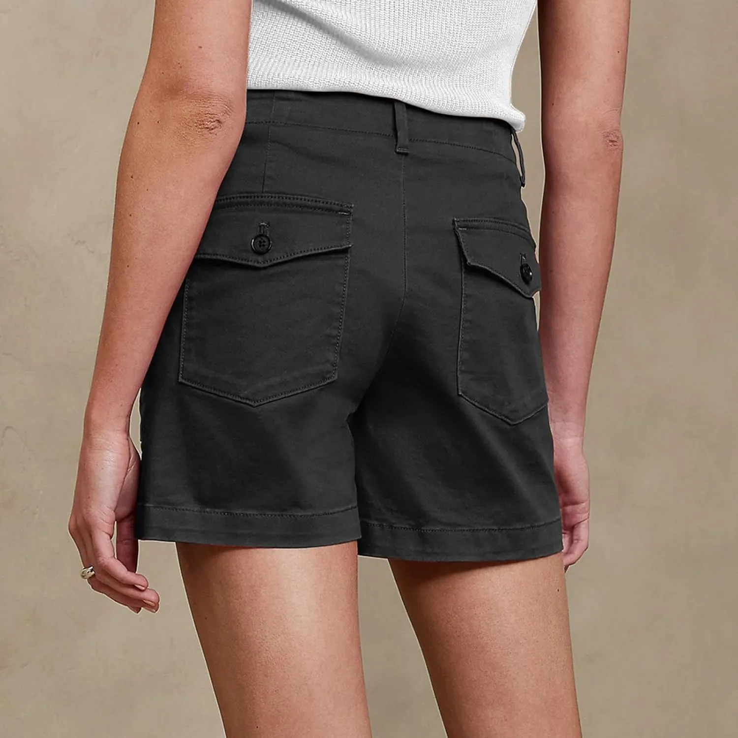 Chino Shorts for Women Casual Summer Linen Shorts Pull On Elastic High Waisted Wide Leg Lounge Short with Pockets
