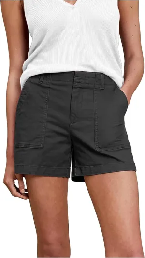 Chino Shorts for Women Casual Summer Linen Shorts Pull On Elastic High Waisted Wide Leg Lounge Short with Pockets