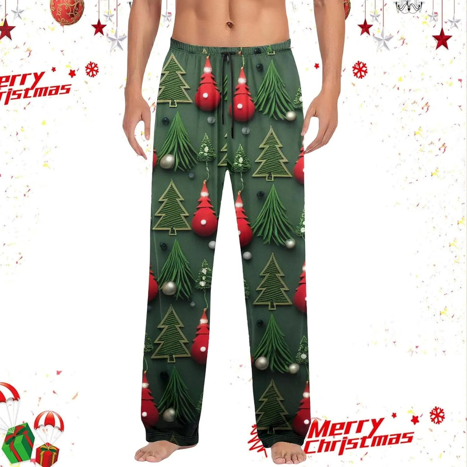 Christmas Pajama Pants Striped Elastic Waist Soft Comfy Wide Leg Trousers Bell Bottom Sleep Clothing