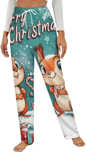 Christmas Squirrel Women's Pajama Pants Fleece Warm Pj Bottoms Sleepwear Lounge Pants Loungewear