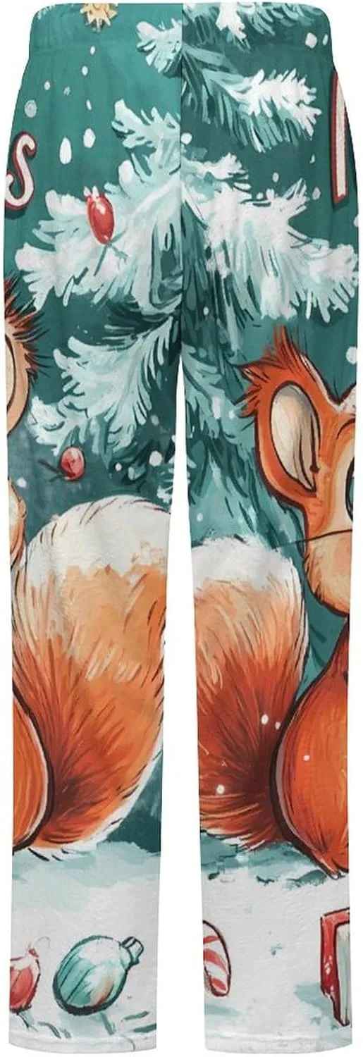 Christmas Squirrel Women's Pajama Pants Fleece Warm Pj Bottoms Sleepwear Lounge Pants Loungewear