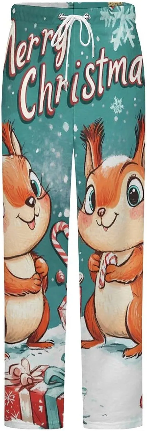 Christmas Squirrel Women's Pajama Pants Fleece Warm Pj Bottoms Sleepwear Lounge Pants Loungewear