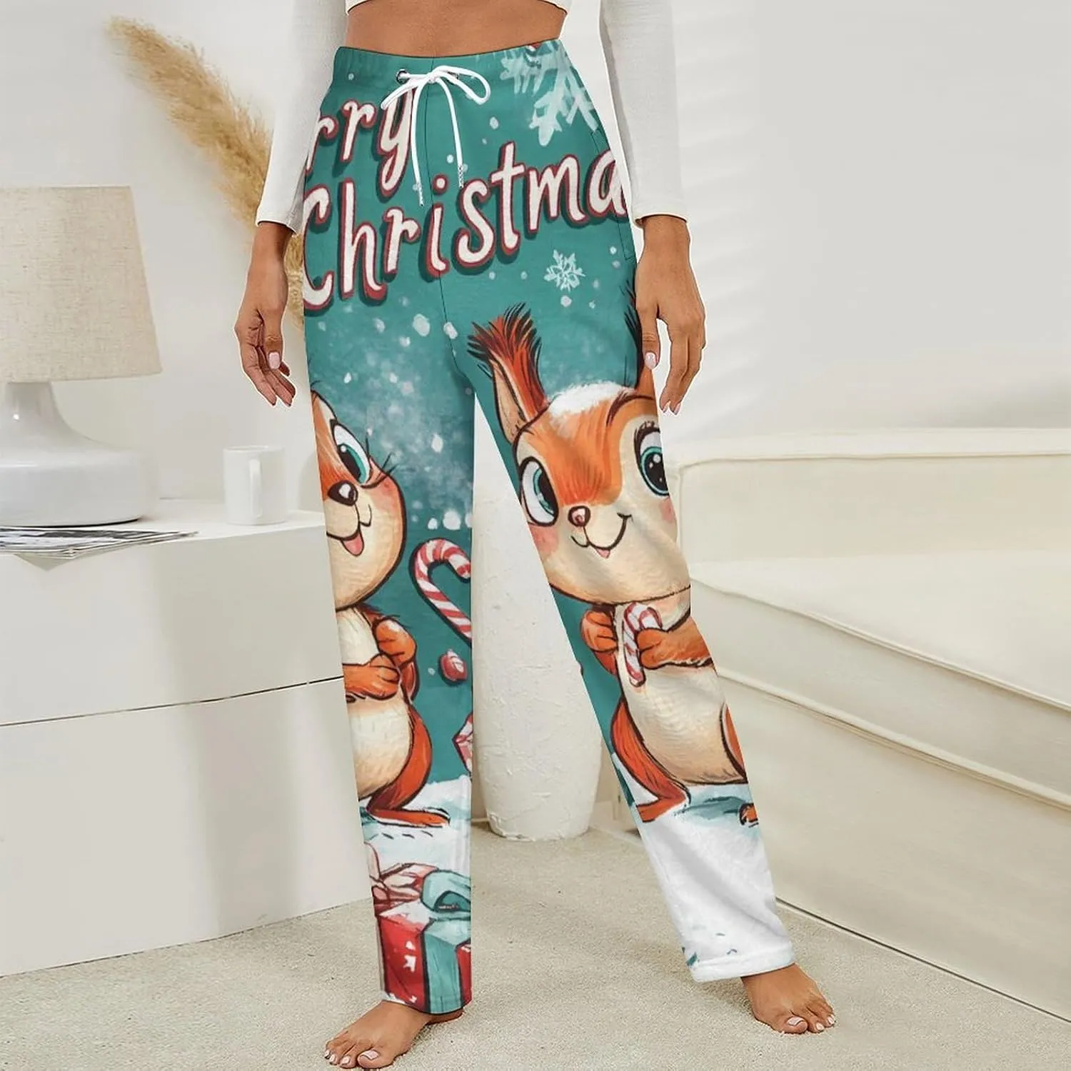 Christmas Squirrel Women's Pajama Pants Fleece Warm Pj Bottoms Sleepwear Lounge Pants Loungewear