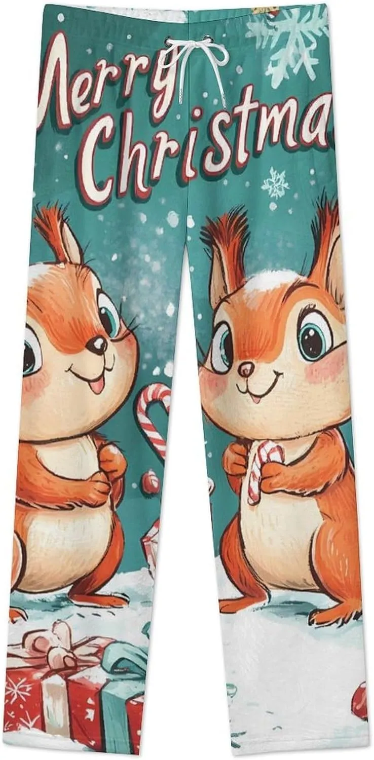 Christmas Squirrel Women's Pajama Pants Fleece Warm Pj Bottoms Sleepwear Lounge Pants Loungewear