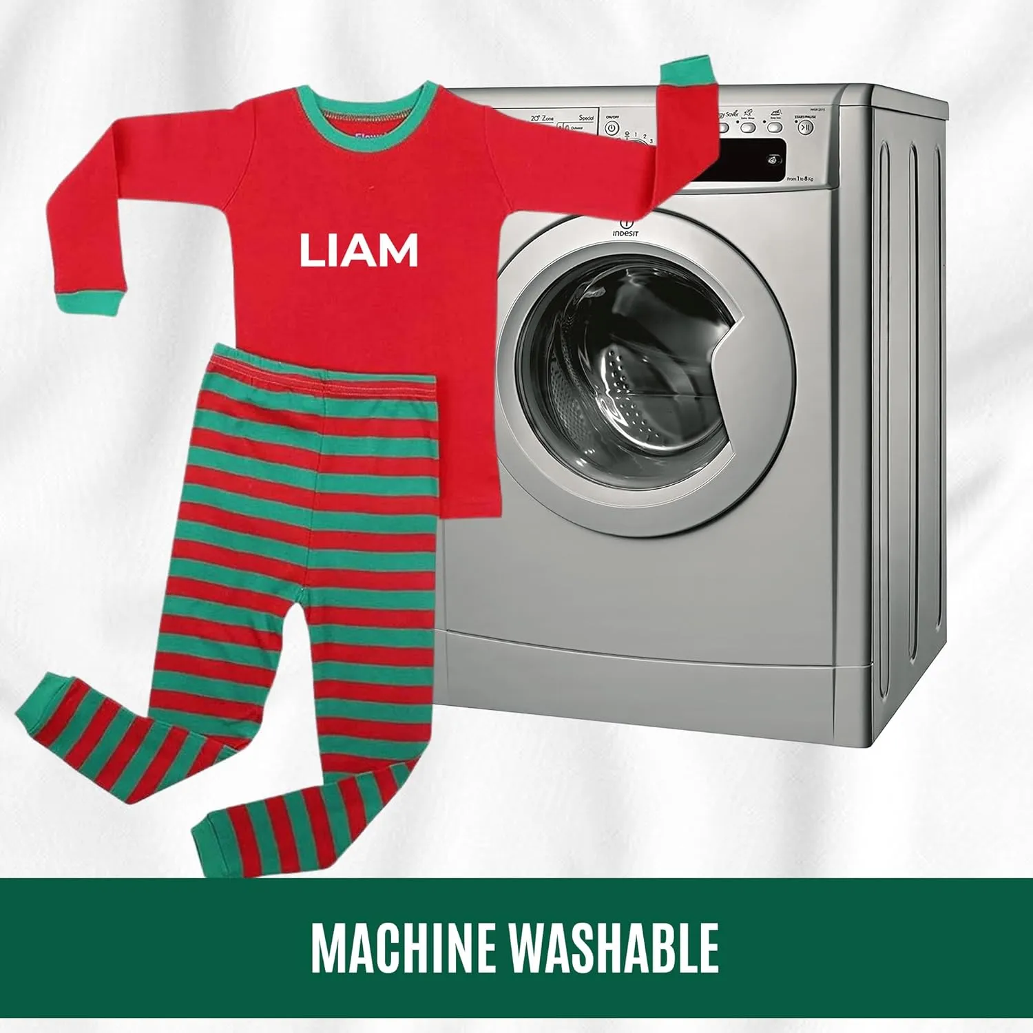 Christmas Striped PJs Personalized with Custom Name Boys Girls 2 Piece Kids Pajamas Matching Set 100% Cotton 6M-12Y