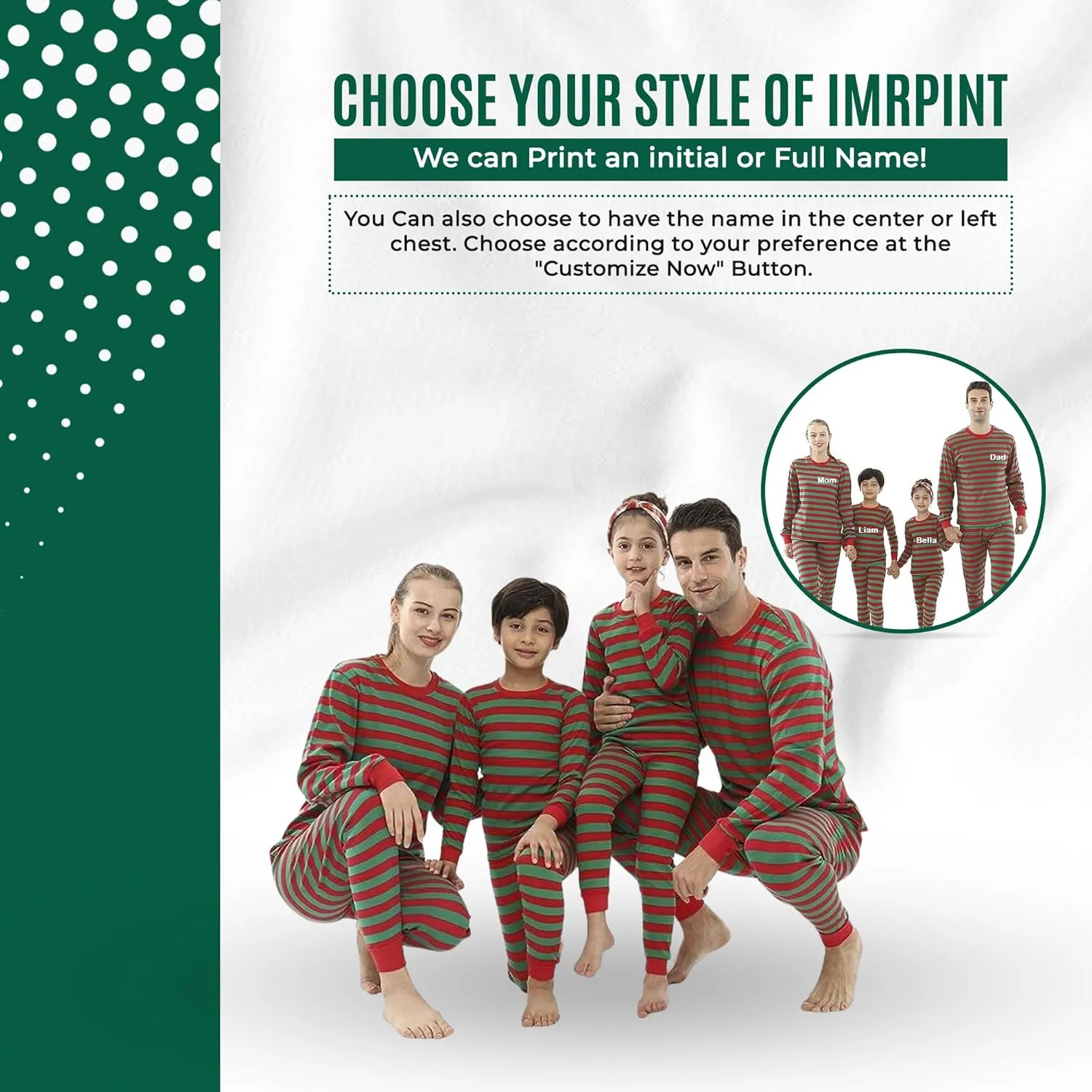 Christmas Striped PJs Personalized with Custom Name Boys Girls 2 Piece Kids Pajamas Matching Set 100% Cotton 6M-12Y