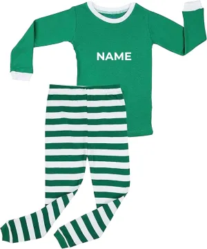 Christmas Striped PJs Personalized with Custom Name Boys Girls 2 Piece Kids Pajamas Matching Set 100% Cotton 6M-12Y