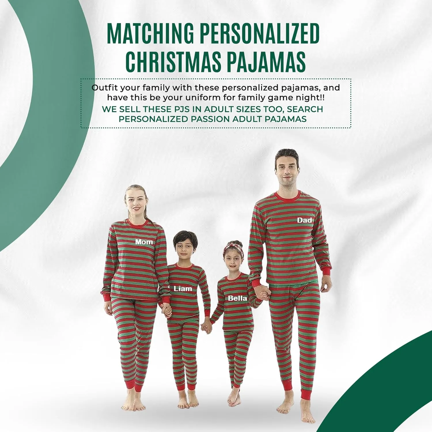 Christmas Striped PJs Personalized with Custom Name Boys Girls 2 Piece Kids Pajamas Matching Set 100% Cotton 6M-12Y