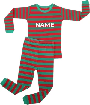 Christmas Striped PJs Personalized with Custom Name Boys Girls 2 Piece Kids Pajamas Matching Set 100% Cotton 6M-12Y