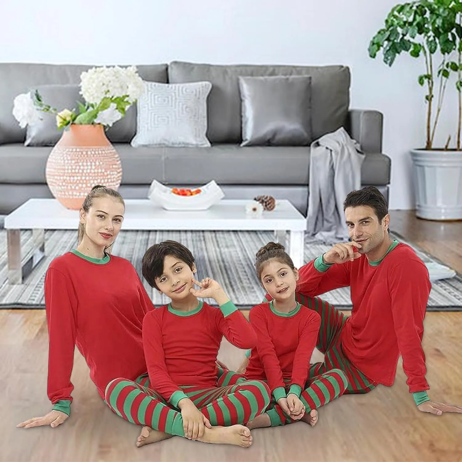 Christmas Striped PJs Personalized with Custom Name Boys Girls 2 Piece Kids Pajamas Matching Set 100% Cotton 6M-12Y