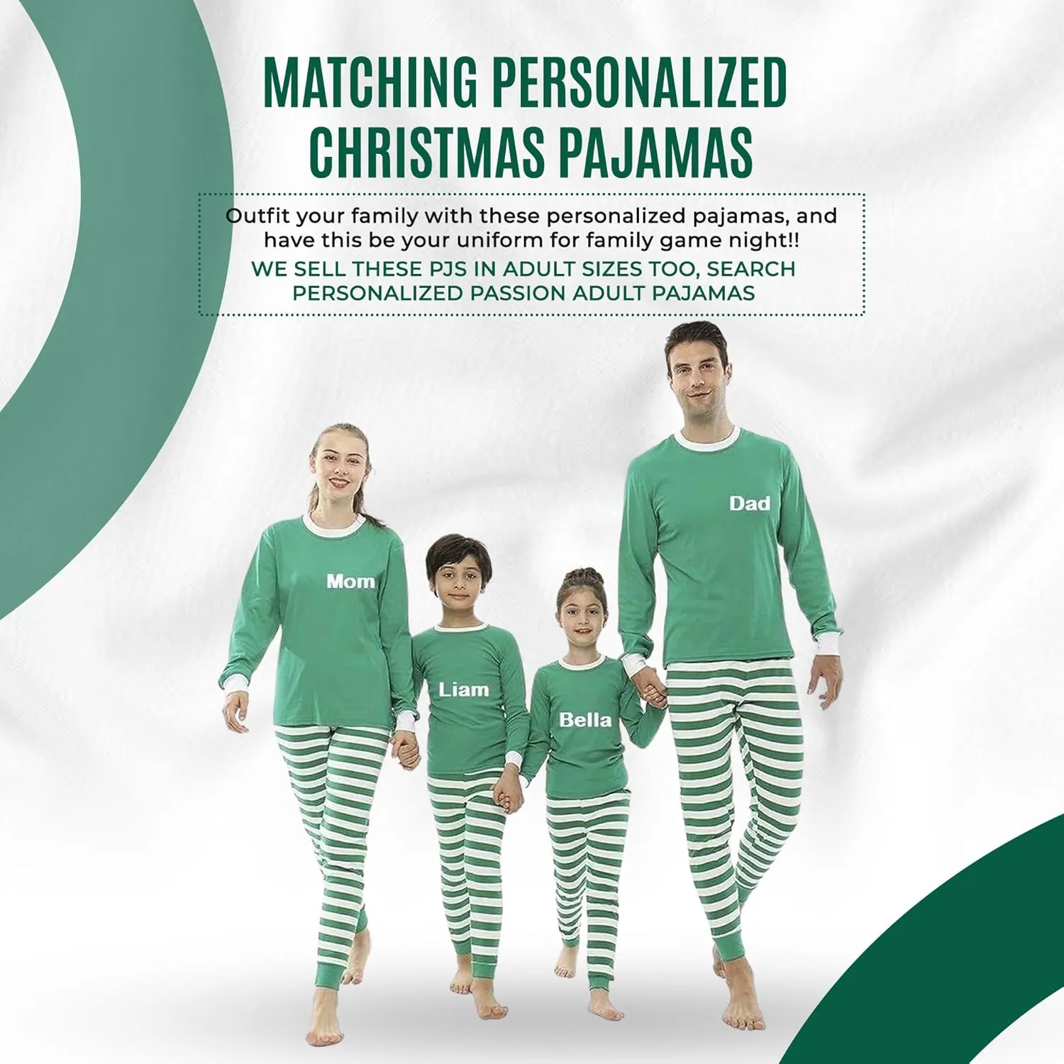 Christmas Striped PJs Personalized with Custom Name Boys Girls 2 Piece Kids Pajamas Matching Set 100% Cotton 6M-12Y