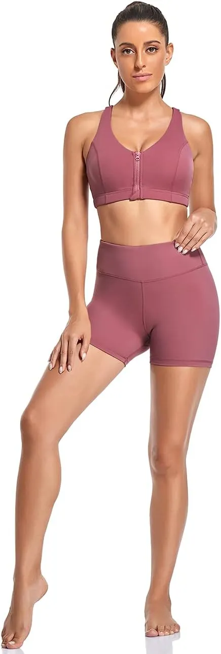 coastal rose Women's High Waist Workout Shorts Tummy Control Yoga Shorts 4" Athletic Running Shorts with Inner Pocket