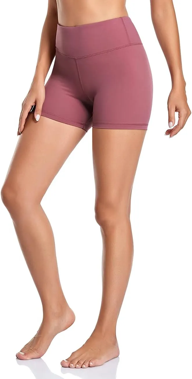 coastal rose Women's High Waist Workout Shorts Tummy Control Yoga Shorts 4" Athletic Running Shorts with Inner Pocket