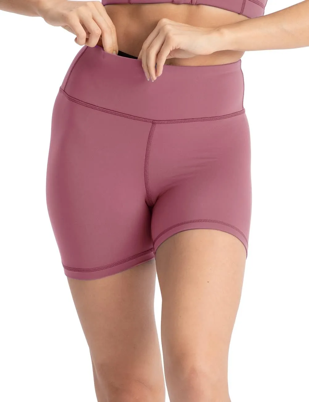 coastal rose Women's High Waist Workout Shorts Tummy Control Yoga Shorts 4" Athletic Running Shorts with Inner Pocket