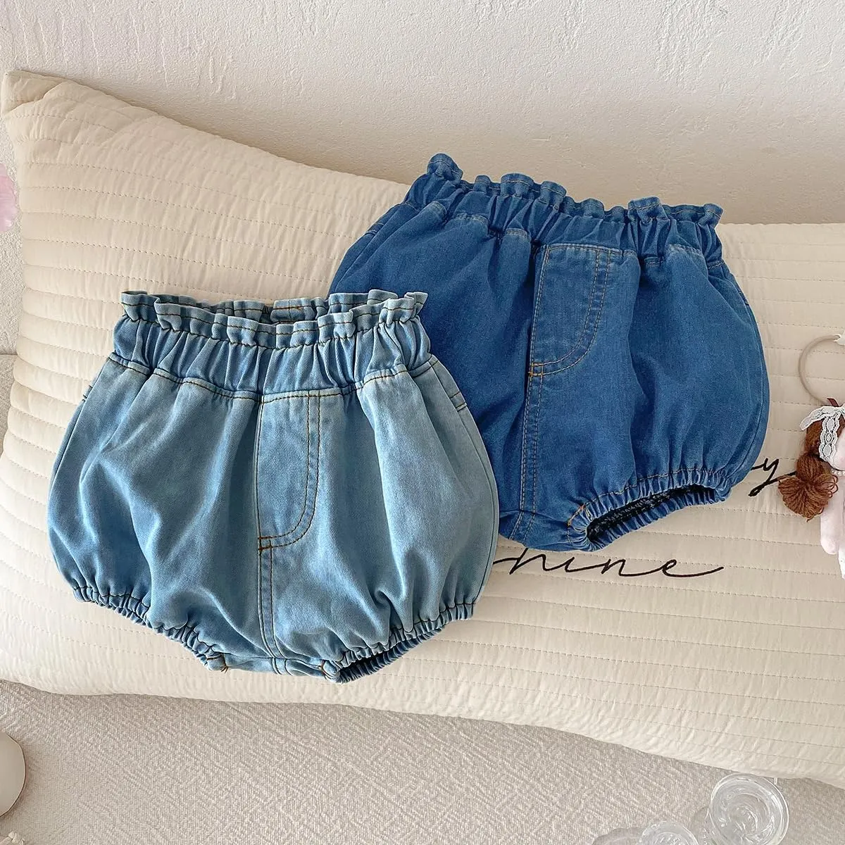 Colorful Childhood Toddler Denim Bloomers Shorts Baby Girls Boys Loose Harem Shorts 2pcs