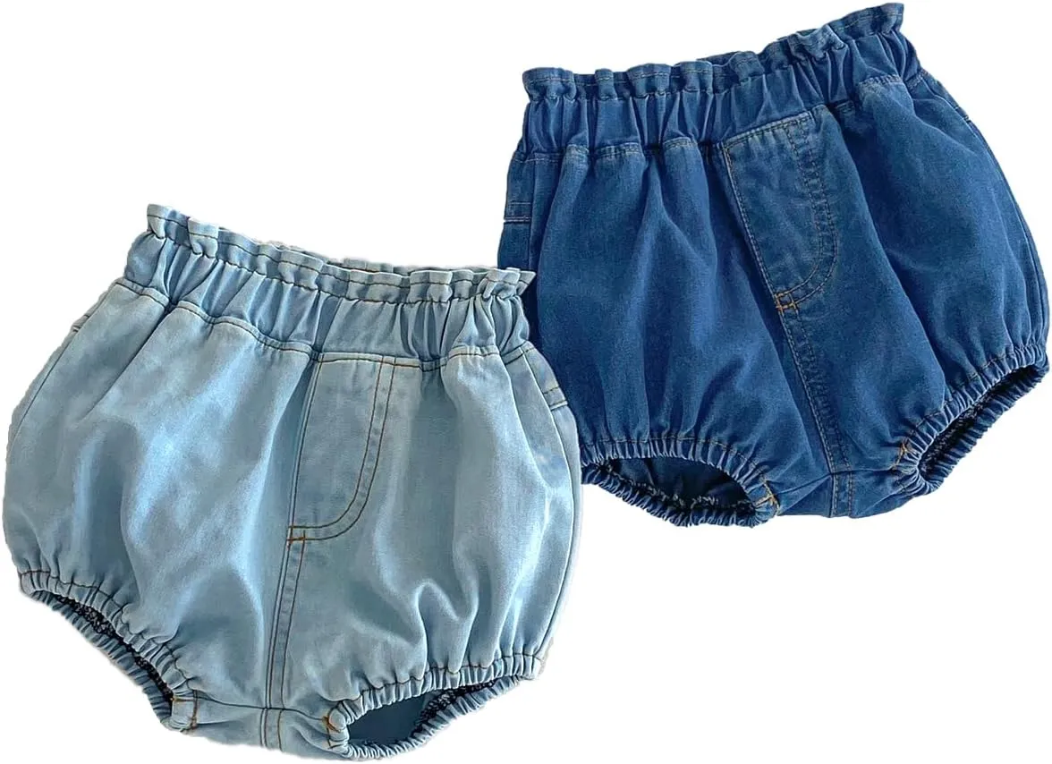 Colorful Childhood Toddler Denim Bloomers Shorts Baby Girls Boys Loose Harem Shorts 2pcs