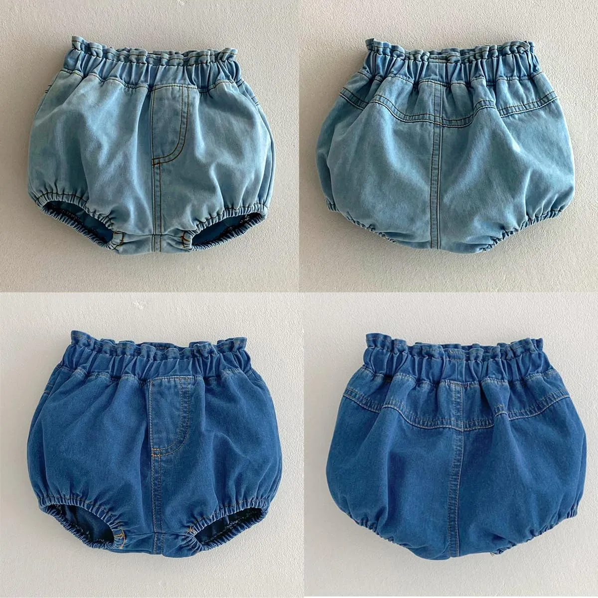 Colorful Childhood Toddler Denim Bloomers Shorts Baby Girls Boys Loose Harem Shorts 2pcs