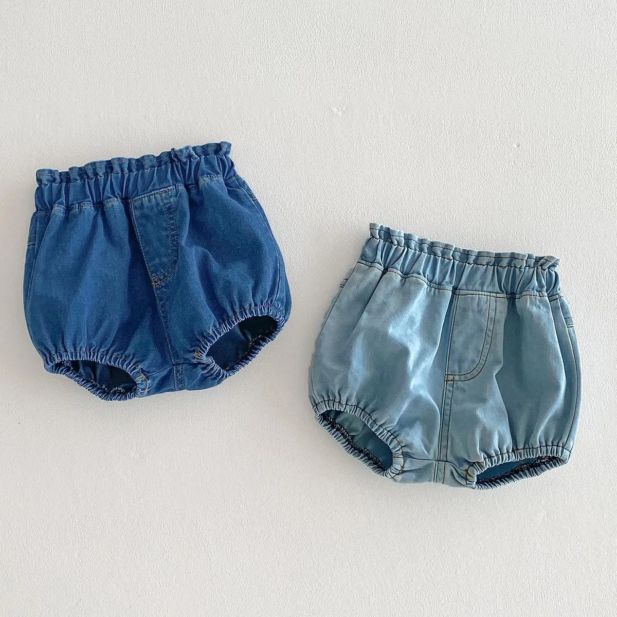 Colorful Childhood Toddler Denim Bloomers Shorts Baby Girls Boys Loose Harem Shorts 2pcs