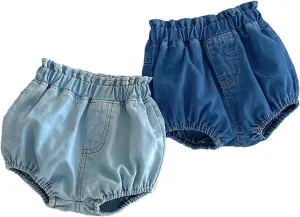 Colorful Childhood Toddler Denim Bloomers Shorts Baby Girls Boys Loose Harem Shorts 2pcs