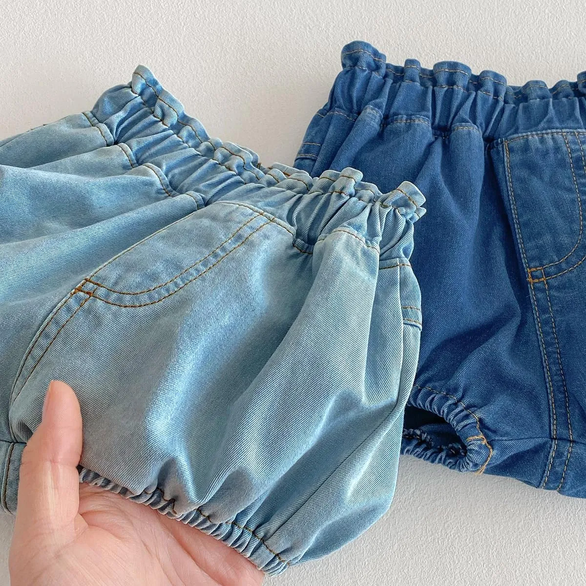 Colorful Childhood Toddler Denim Bloomers Shorts Baby Girls Boys Loose Harem Shorts 2pcs