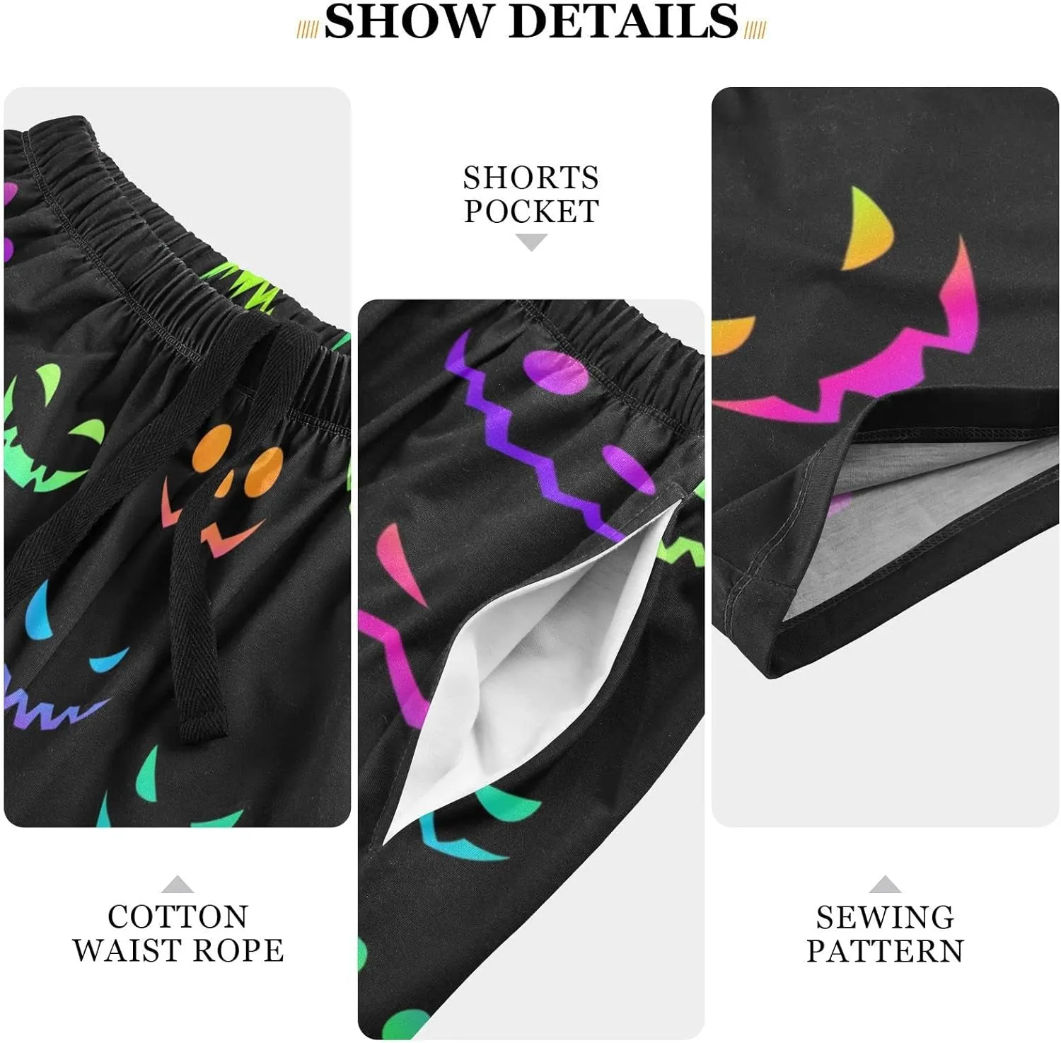 Colorful Halloween Pumpkin Face Men's Pajama Pants Shorts Sleepwear Lounge Pajama Bottoms