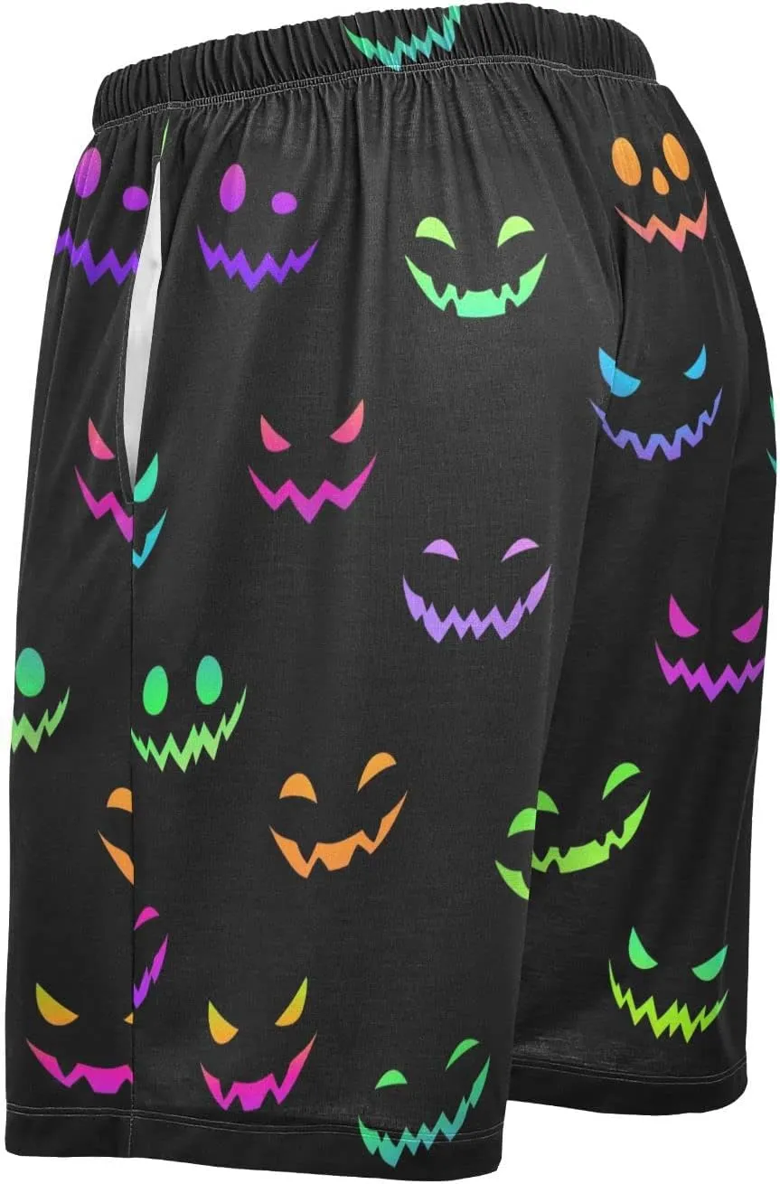 Colorful Halloween Pumpkin Face Men's Pajama Pants Shorts Sleepwear Lounge Pajama Bottoms