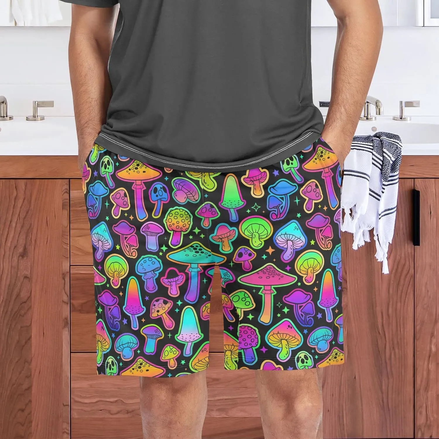 Colorful Mushroom Pretty Nature Plant Pattern Men's Pajama Pants Shorts Sleepwear Lounge Pajama Bottoms