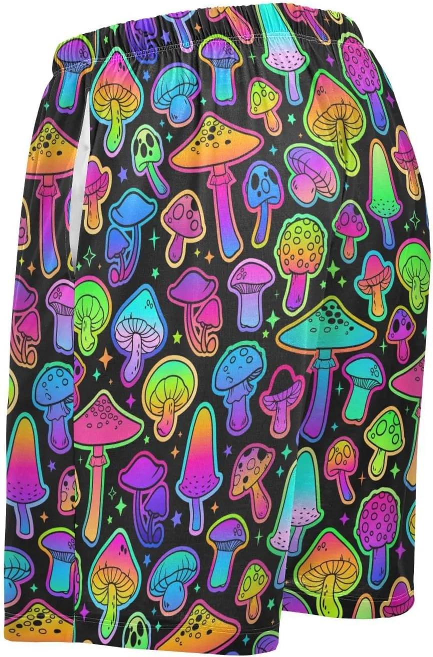 Colorful Mushroom Pretty Nature Plant Pattern Men's Pajama Pants Shorts Sleepwear Lounge Pajama Bottoms