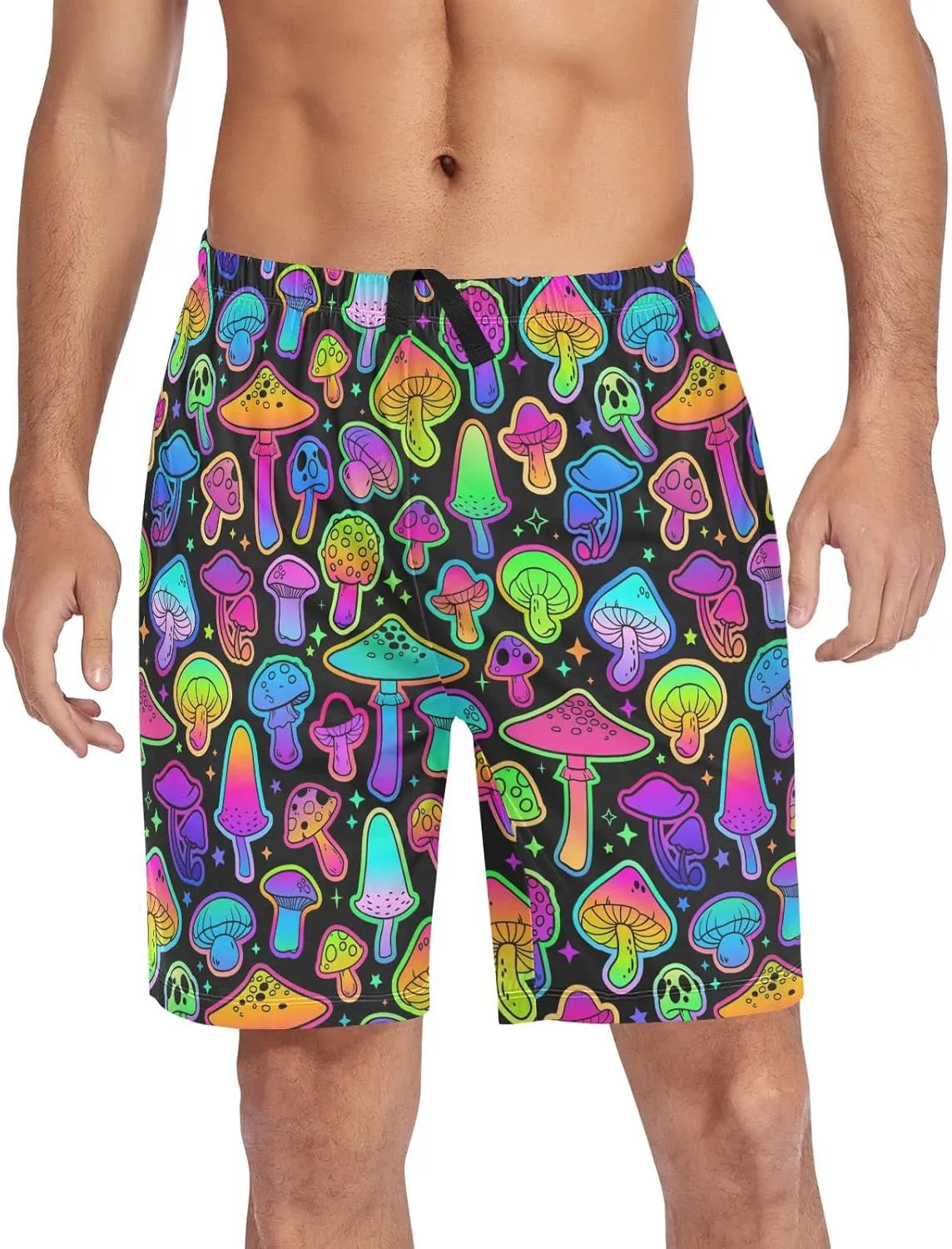Colorful Mushroom Pretty Nature Plant Pattern Men's Pajama Pants Shorts Sleepwear Lounge Pajama Bottoms