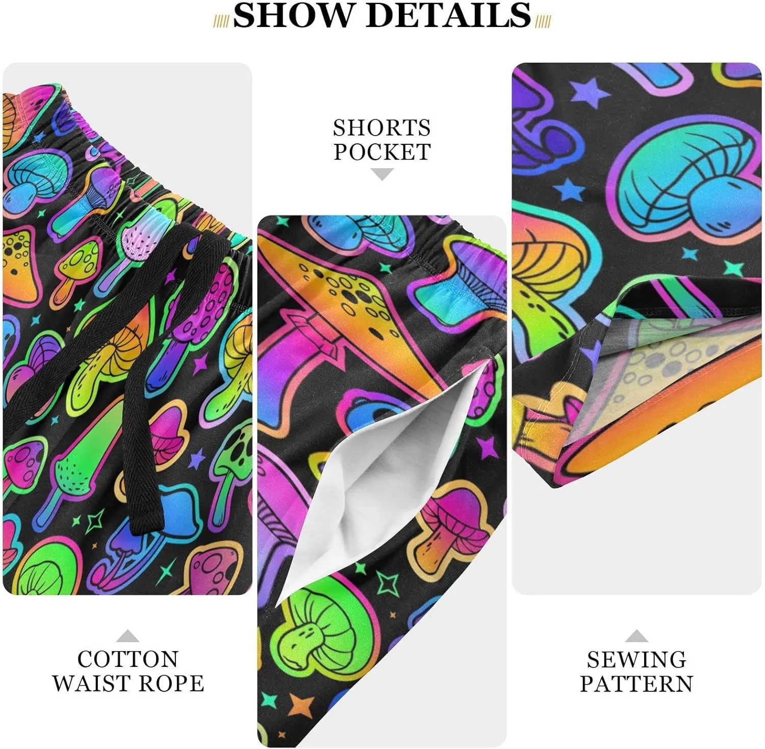 Colorful Mushroom Pretty Nature Plant Pattern Men's Pajama Pants Shorts Sleepwear Lounge Pajama Bottoms