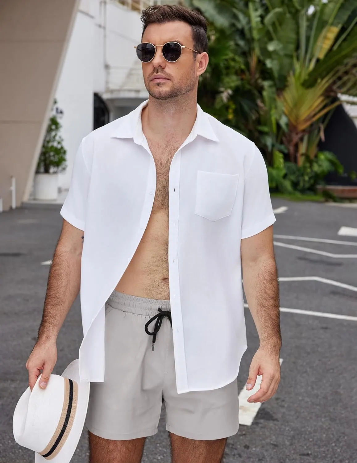 COOFANDY Men's Casual Cotton Shorts 5 Inch Summer Beach Shorts Lightweight Drawstring Elastic Waist Chino Golf Shorts