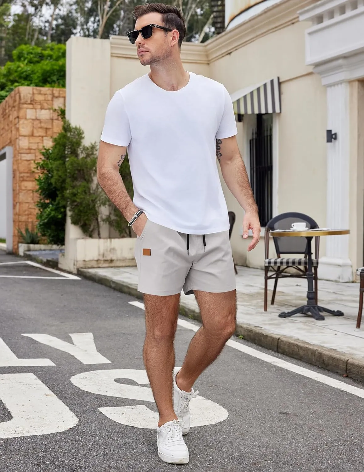 COOFANDY Men's Casual Cotton Shorts 5 Inch Summer Beach Shorts Lightweight Drawstring Elastic Waist Chino Golf Shorts