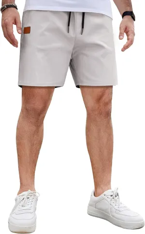 COOFANDY Men's Casual Cotton Shorts 5 Inch Summer Beach Shorts Lightweight Drawstring Elastic Waist Chino Golf Shorts