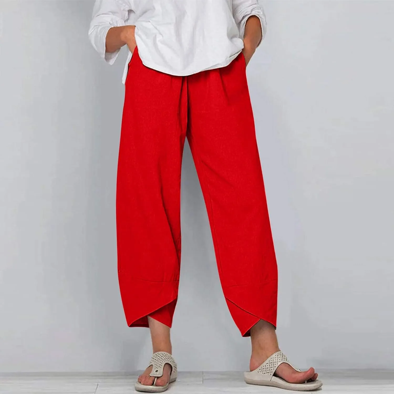 Cotton Linen Pants Women Summer Plus Size Boho Pants 2025 Lightweight Hight Waist Linen Vacation Beach Pants Pockets