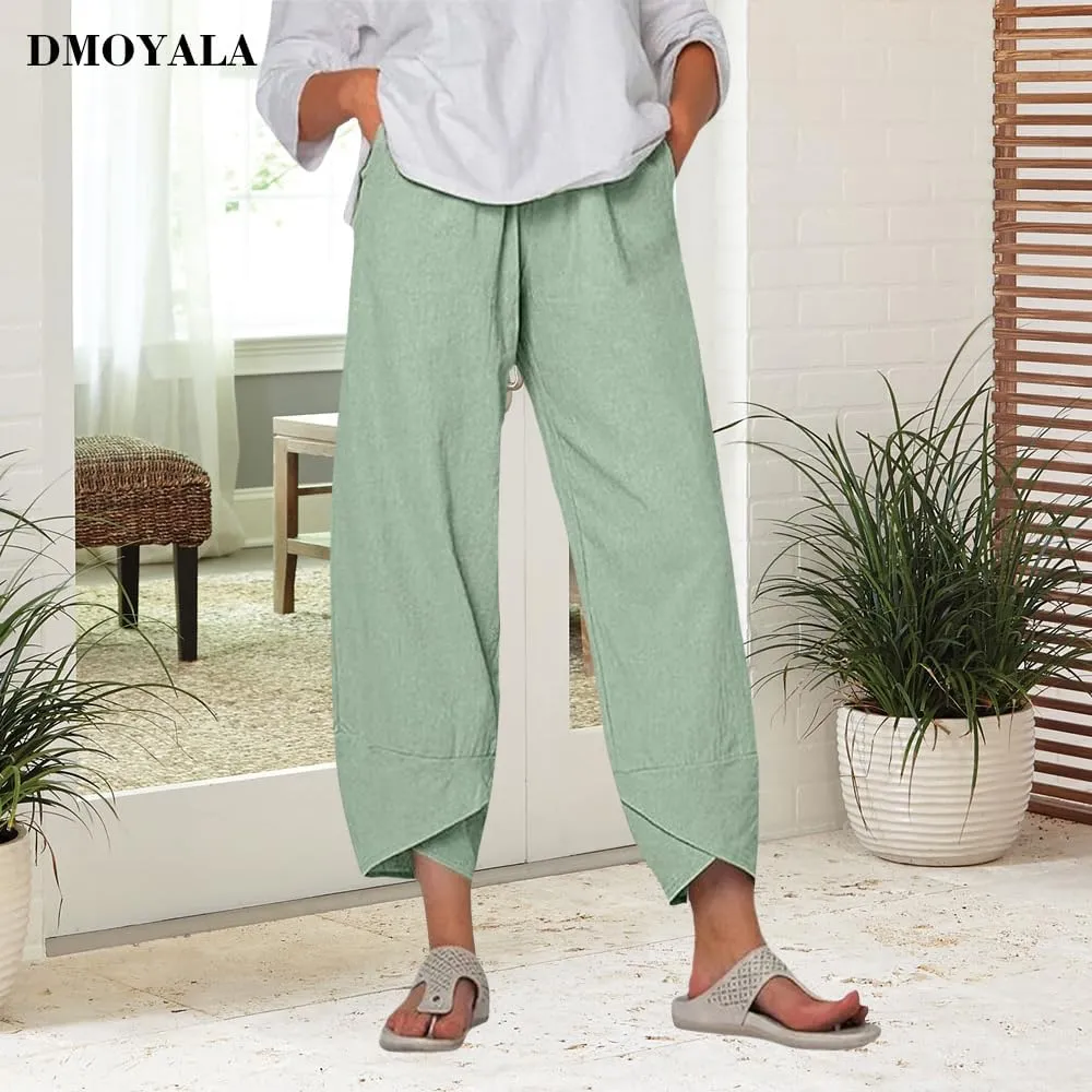 Cotton Linen Pants Women Summer Plus Size Boho Pants 2025 Lightweight Hight Waist Linen Vacation Beach Pants Pockets