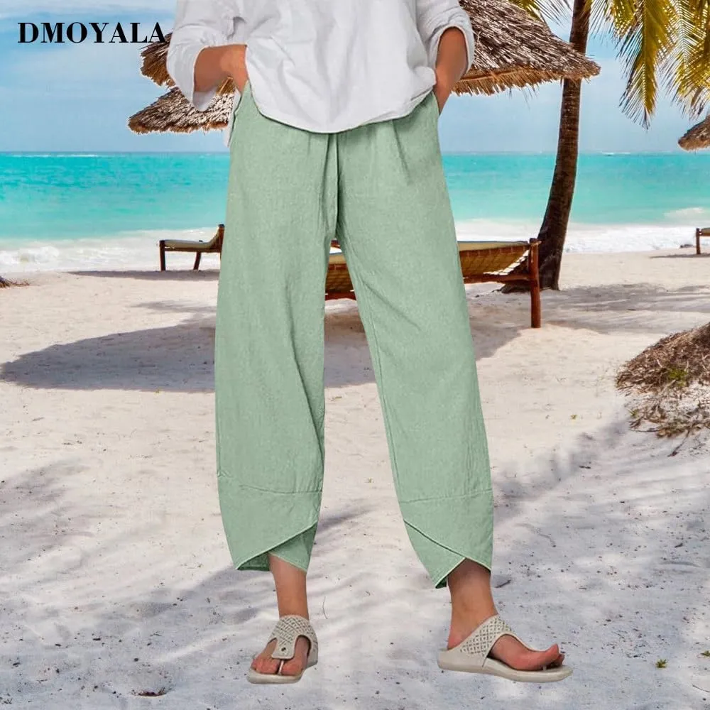 Cotton Linen Pants Women Summer Plus Size Boho Pants 2025 Lightweight Hight Waist Linen Vacation Beach Pants Pockets