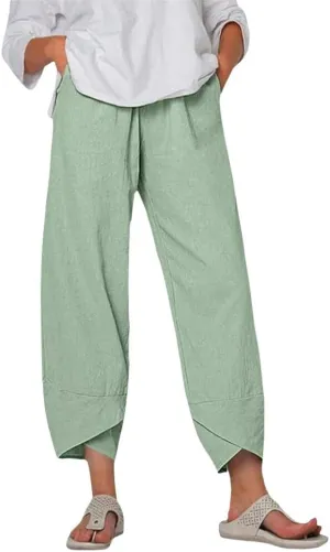 Cotton Linen Pants Women Summer Plus Size Boho Pants 2025 Lightweight Hight Waist Linen Vacation Beach Pants Pockets