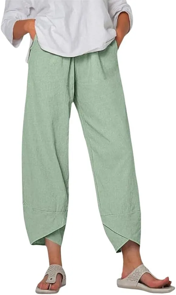 Cotton Linen Pants Women Summer Plus Size Boho Pants 2025 Lightweight Hight Waist Linen Vacation Beach Pants Pockets