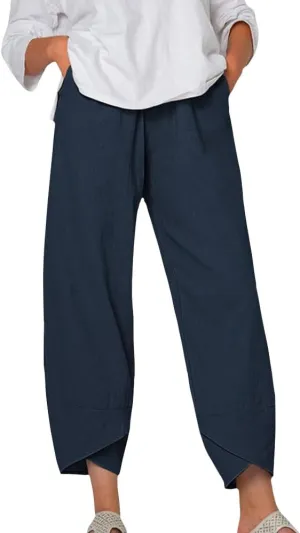 Cotton Linen Pants Women Summer Plus Size Boho Pants 2025 Lightweight Hight Waist Linen Vacation Beach Pants Pockets