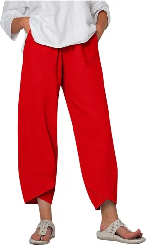 Cotton Linen Pants Women Summer Plus Size Boho Pants 2025 Lightweight Hight Waist Linen Vacation Beach Pants Pockets