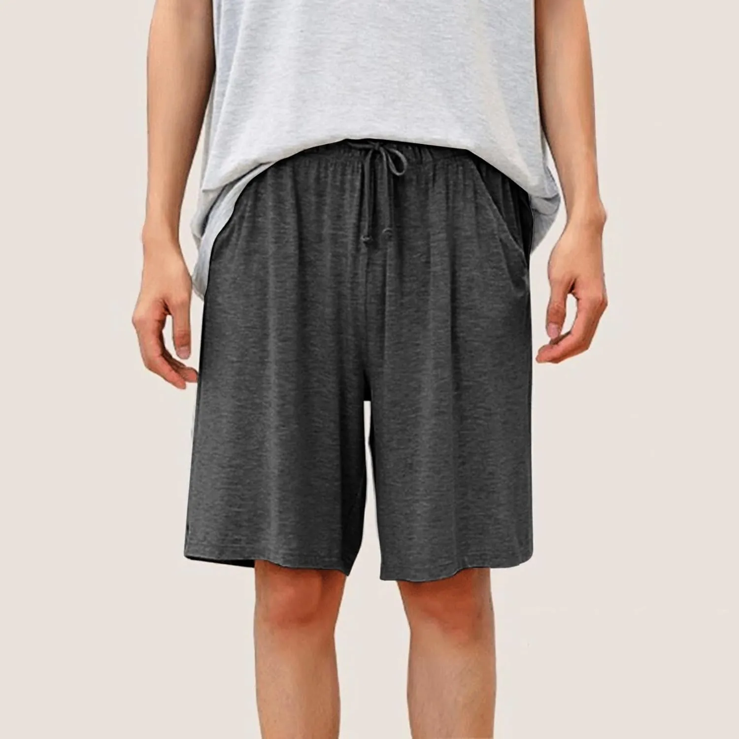 Cotton Mens Casual Shorts Elastic Waist Drawstring Lounge Shorts for Summer or Daily Comfort(Available in Plus Size)