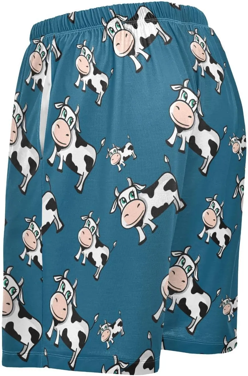 Cows Pattern On Dark Blue Men's Pajama Pants Shorts Sleepwear Lounge Pajama Bottoms