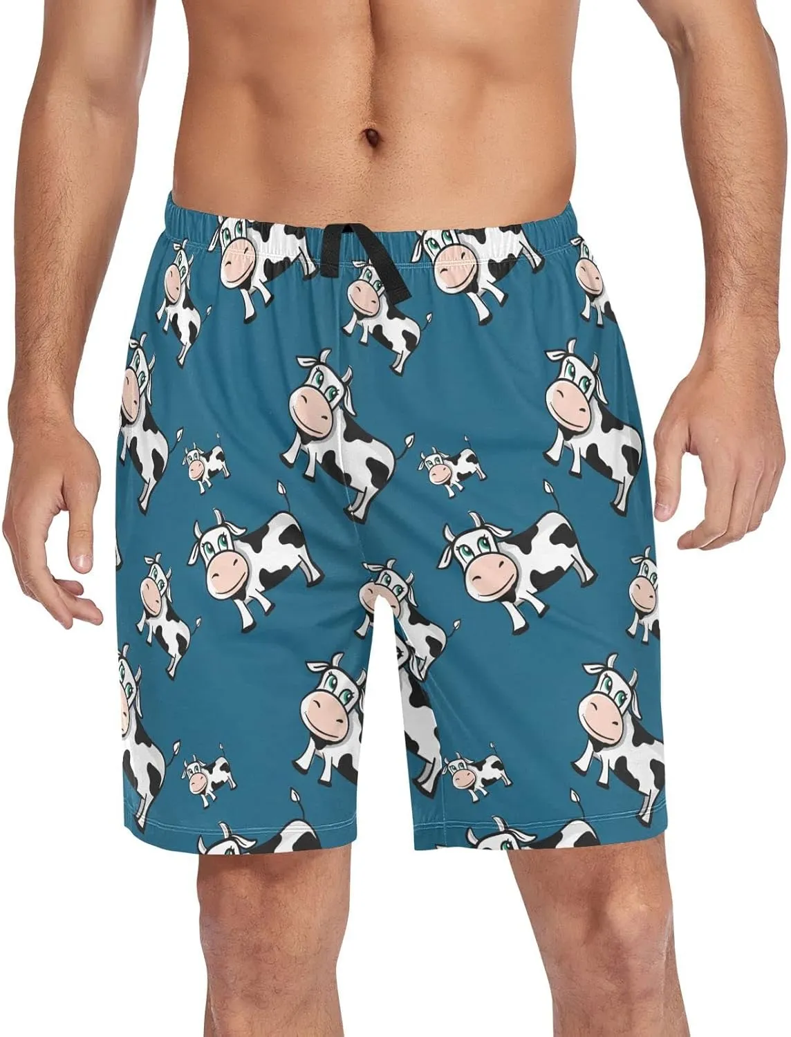Cows Pattern On Dark Blue Men's Pajama Pants Shorts Sleepwear Lounge Pajama Bottoms
