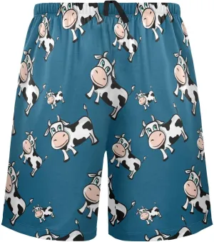 Cows Pattern On Dark Blue Men's Pajama Pants Shorts Sleepwear Lounge Pajama Bottoms