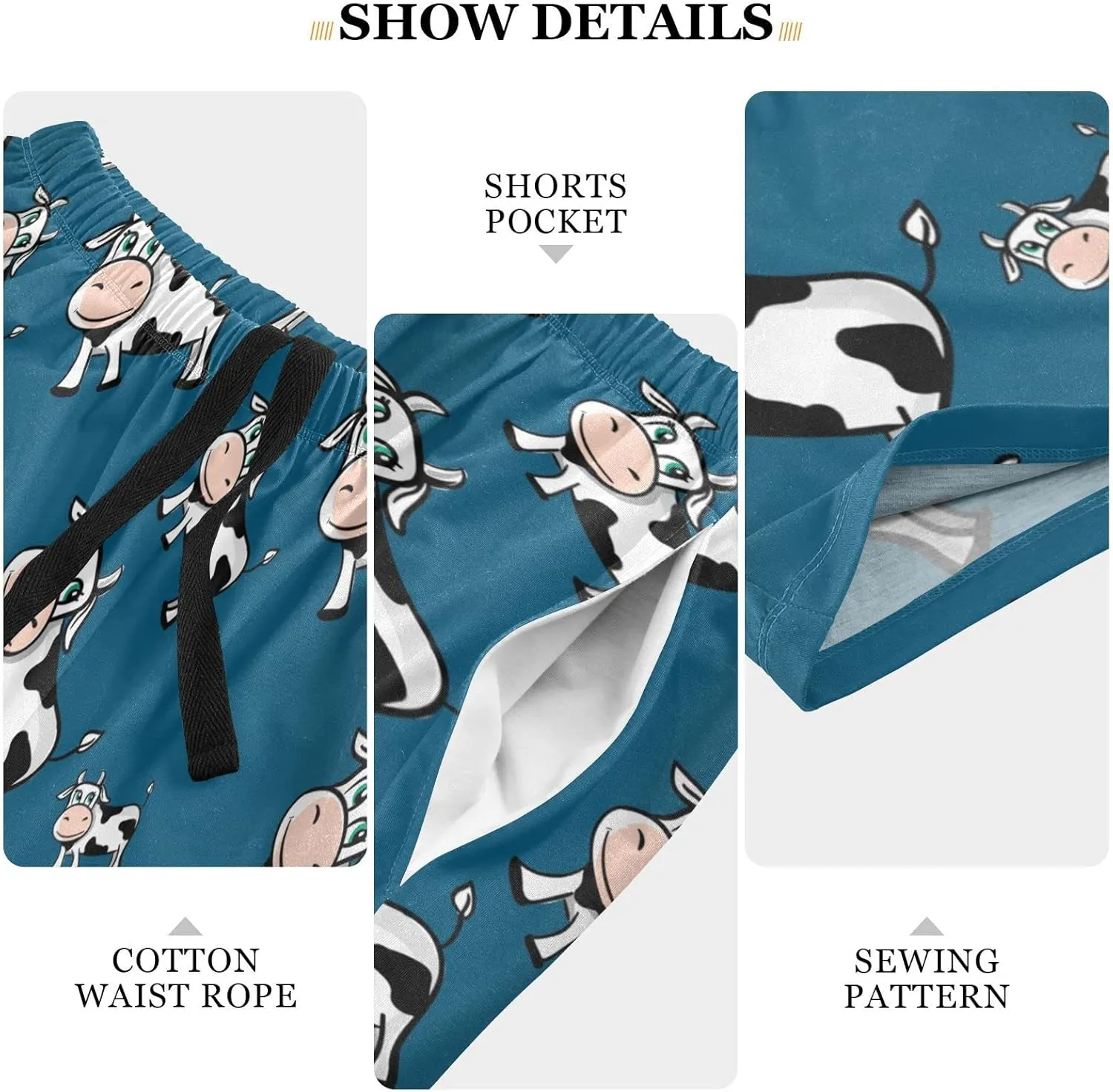 Cows Pattern On Dark Blue Men's Pajama Pants Shorts Sleepwear Lounge Pajama Bottoms