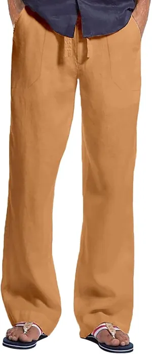 CRNTCEM Casual Linen Pants for Men Summer Travel Beach Pants Lightweight Athletic Workout Trousers Oversized Hiking Sweatpant