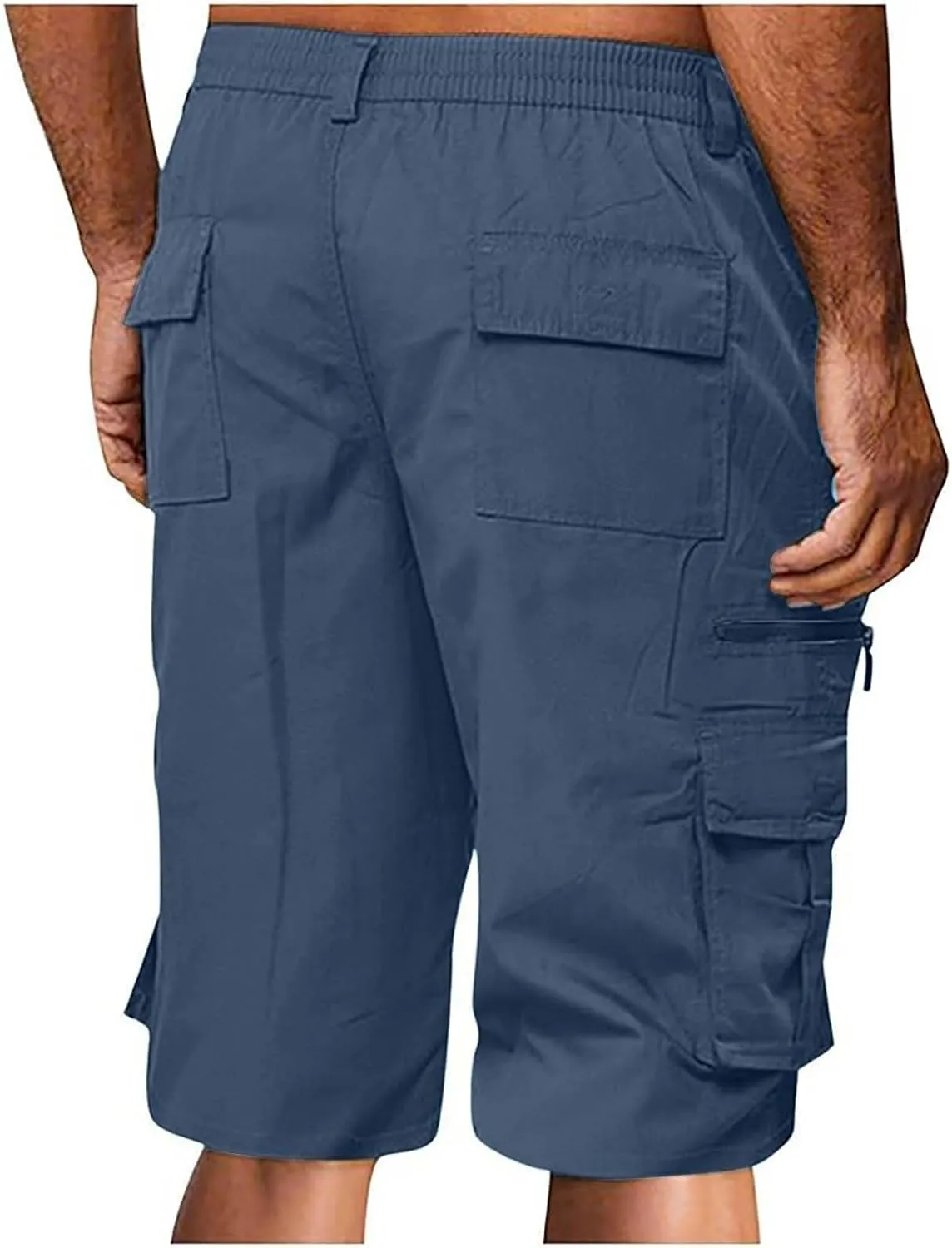 CRNTCEM Elastic Waist Zipper Cargo Shorts Mens Summer Button Lightweight Work Hiking Travel Shorts Big and Tall with Pockets