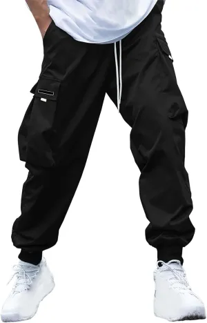 CRNTCEM Mens Baggy Hip Hop Cargo Pants Lightweight Streetwear Grunge Harem Joggers Trousers Trendy Casual Y2K Parachute Pants