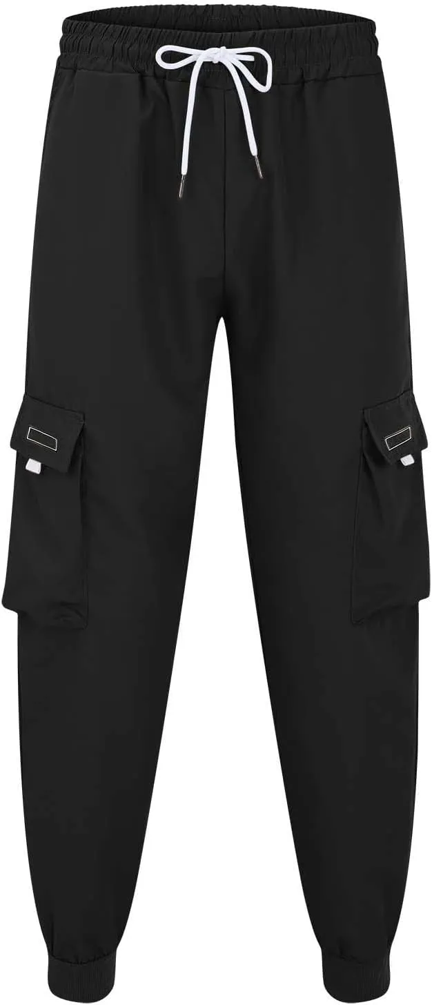 CRNTCEM Mens Baggy Hip Hop Cargo Pants Lightweight Streetwear Grunge Harem Joggers Trousers Trendy Casual Y2K Parachute Pants