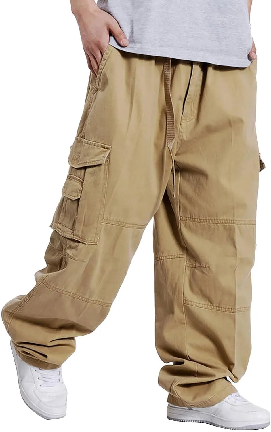CRNTCEM Men's Parachute Cargo Pants Loose Fit Casual Hip Hop Streetwear Pant Wide Straight Leg Outdoor Hiking Workout Trouser